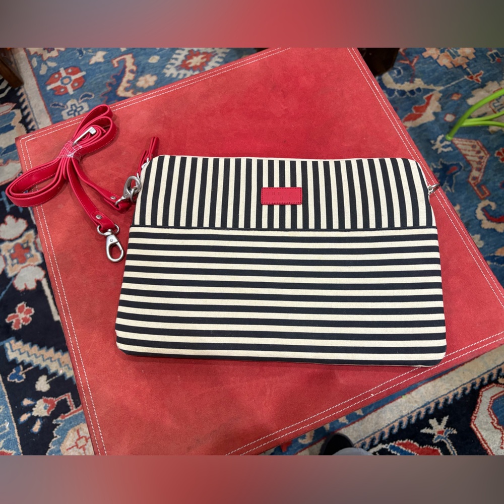 Black and White Striped Laptop Bag with Nautical Design